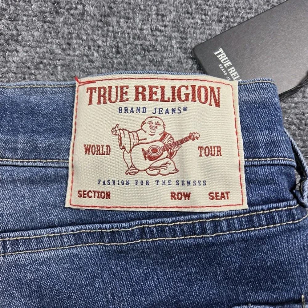 True Religion Bobby Applique Relaxed Baggy Jeans 34x32 Medium Blaze Wash NWT